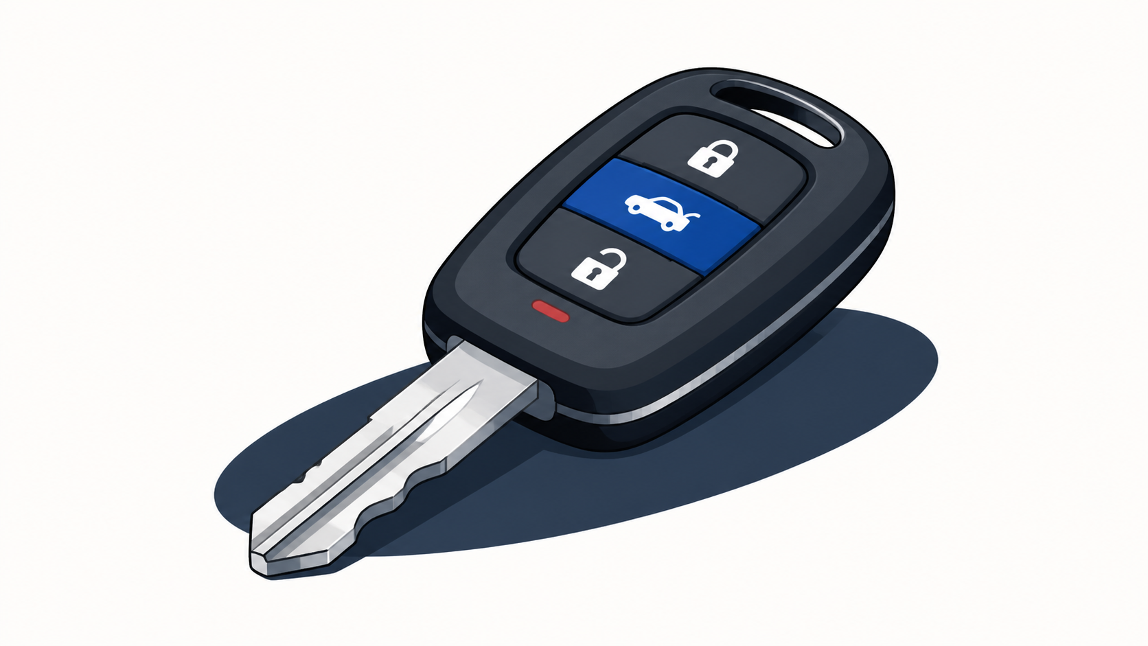 Illustration of a modern car key fob and replacement key